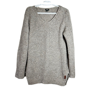Roots Wool Blend Chunky Knit Classic Grey Brown Sweater Size Medium Cottagecore